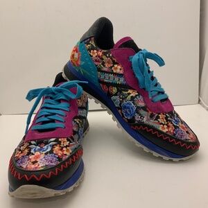 Size Euro 39 (US 8.5-9) Johnny Was Keya Combo Floral Embroidered Laceup Sneakers